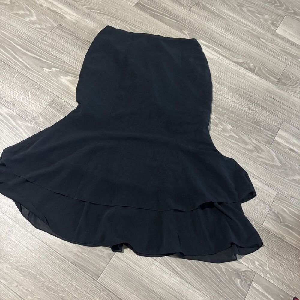 Adrianna Papell Black Layered Ruffled Maxi Skirt Size 16
